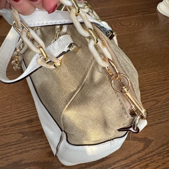 Kate Spade Beige linen  and White Leather Satchel - Picture 14 of 15